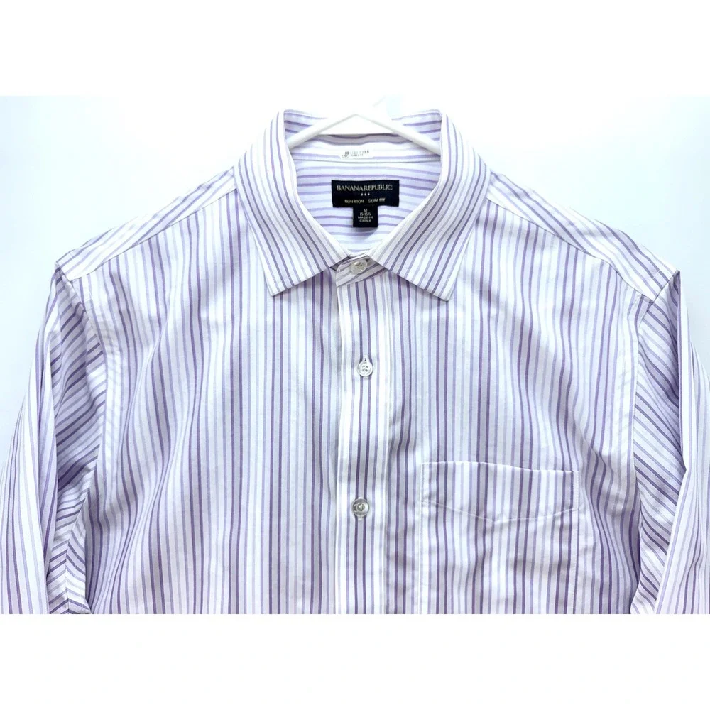 Banana Republic Mens Slim Non Iron Cotton Striped Dress Shirt Sz M Preppy Office